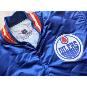 Edmonton Oilers 80s STARTER satin bomber jacket XL blue NHL hockey vtg